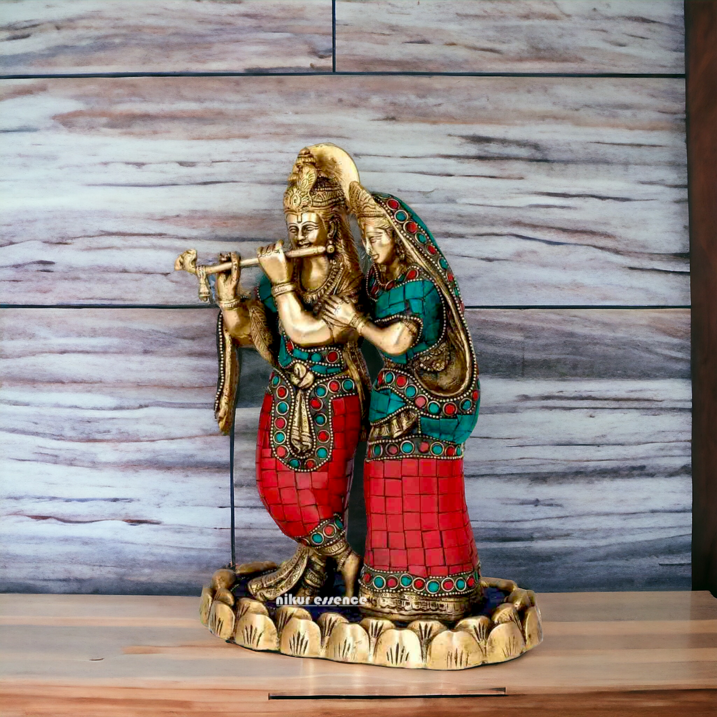 Shop Radha Krishna Standing brass with Stone Work Beauty idol - 11 inches