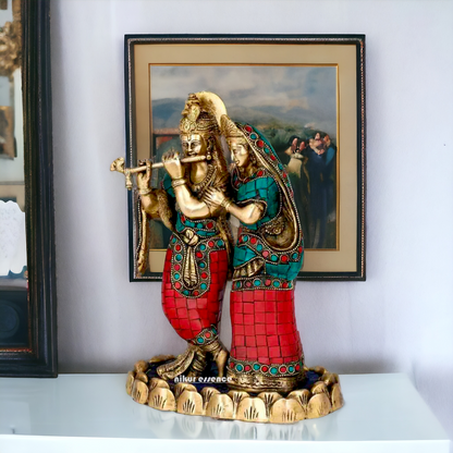 Shop Radha Krishna Standing brass with Stone Work Beauty idol - 11 inches