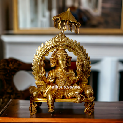 Lord Ganesha Seated on Singhasan Solid Brass idol - 17 inches