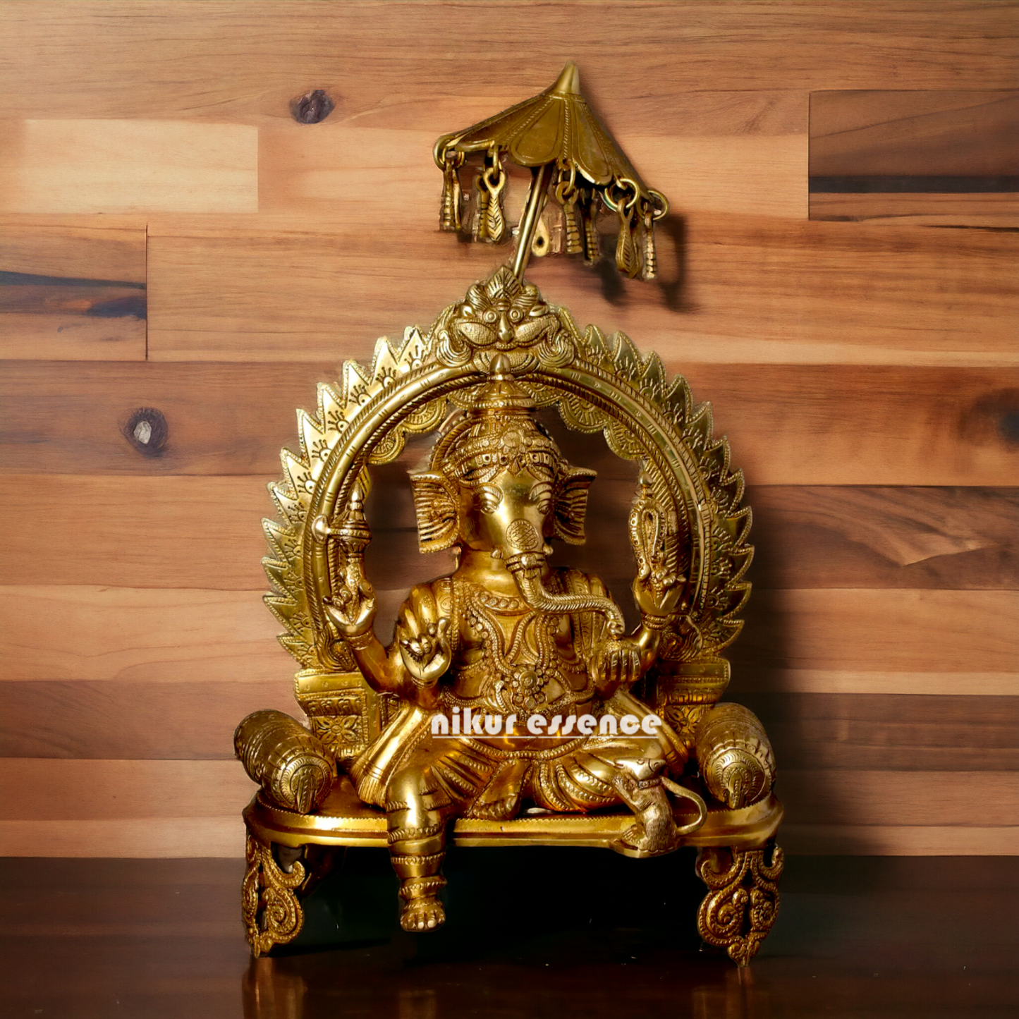 Lord Ganesha Seated on Singhasan Solid Brass idol - 17 inches