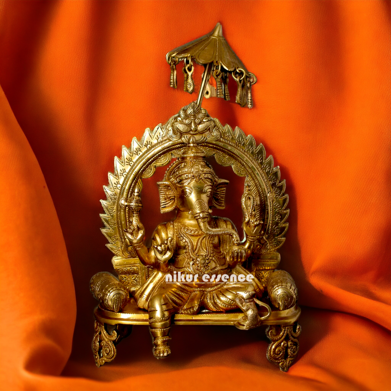 Lord Ganesha Seated on Singhasan Solid Brass idol - 17 inches