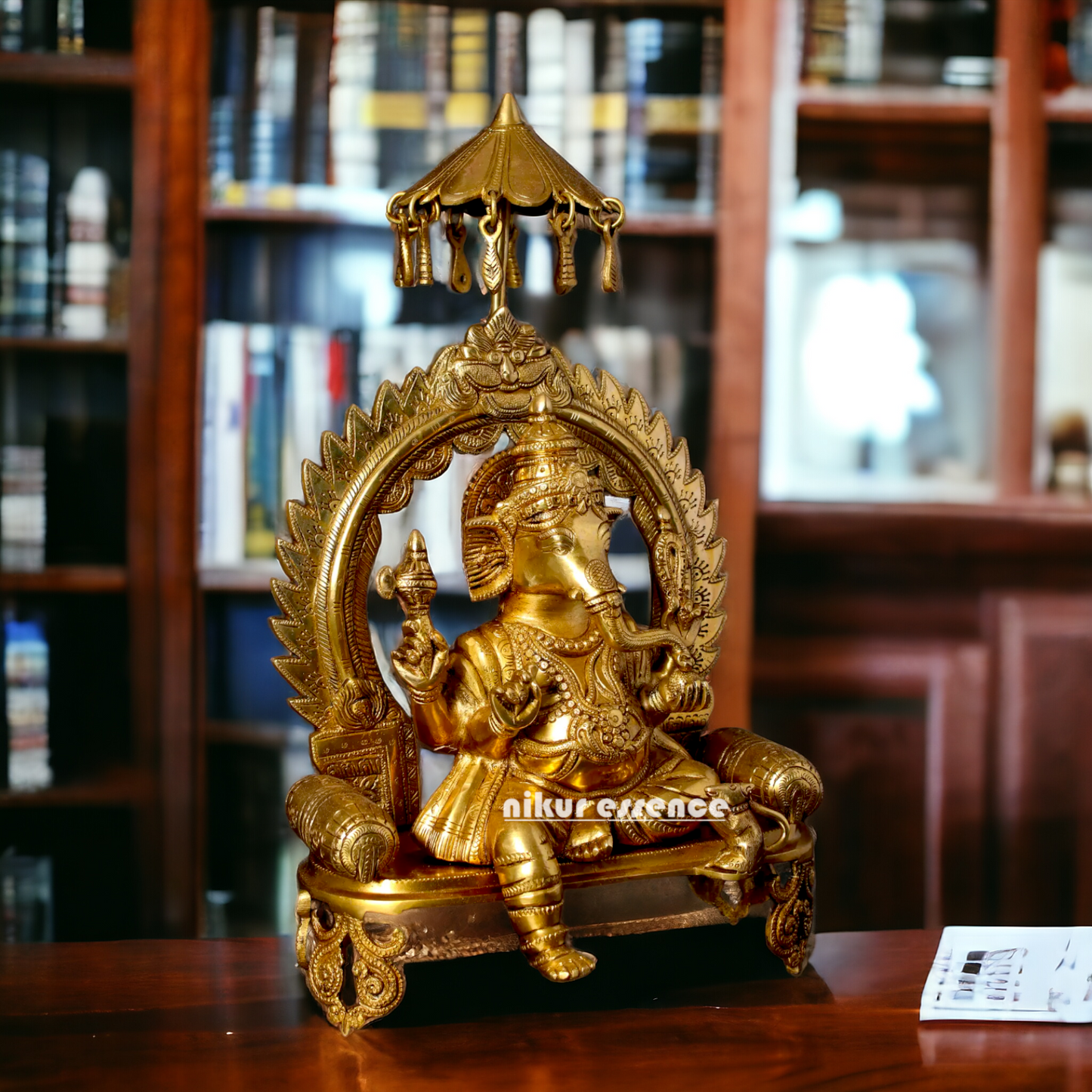 Lord Ganesha Seated on Singhasan Solid Brass idol - 17 inches