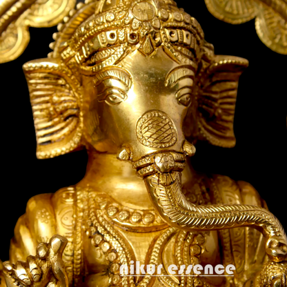 Lord Ganesha Seated on Singhasan Solid Brass idol - 17 inches