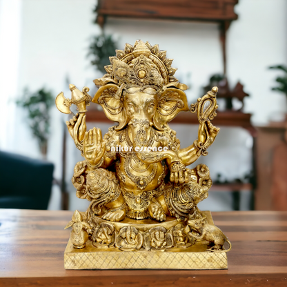 Lord Vinayaka Ganesha Sitting with Blessing Brass idol - 32 inches