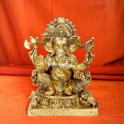 Lord Vinayaka Ganesha Sitting with Blessing Brass idol - 32 inches