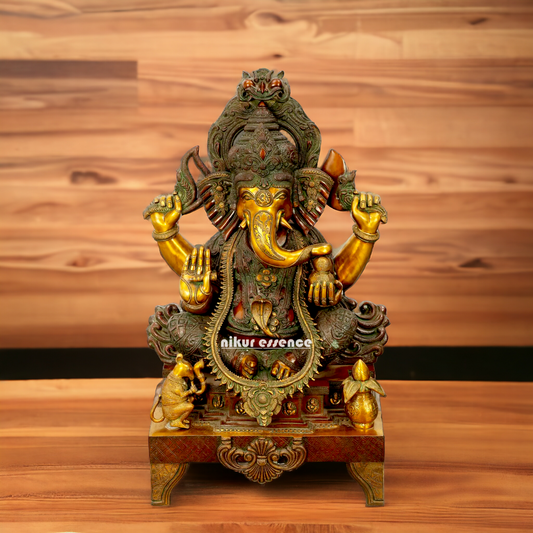 Lord Ganesha Vinayaka Sitting Brass idol - 34 inches