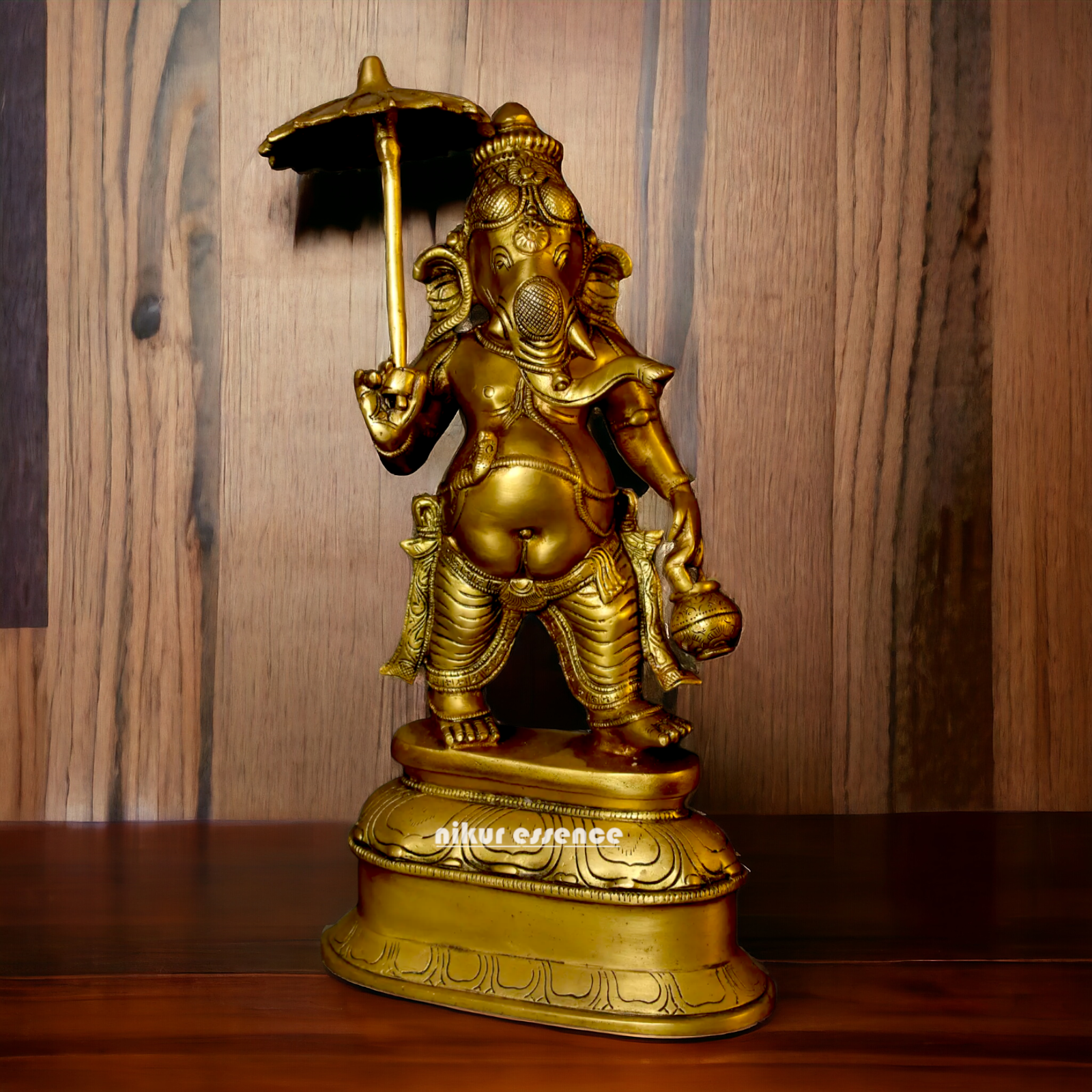 Big Ganesha Vinayaka standing with umbrella Brass idol - 14 inches