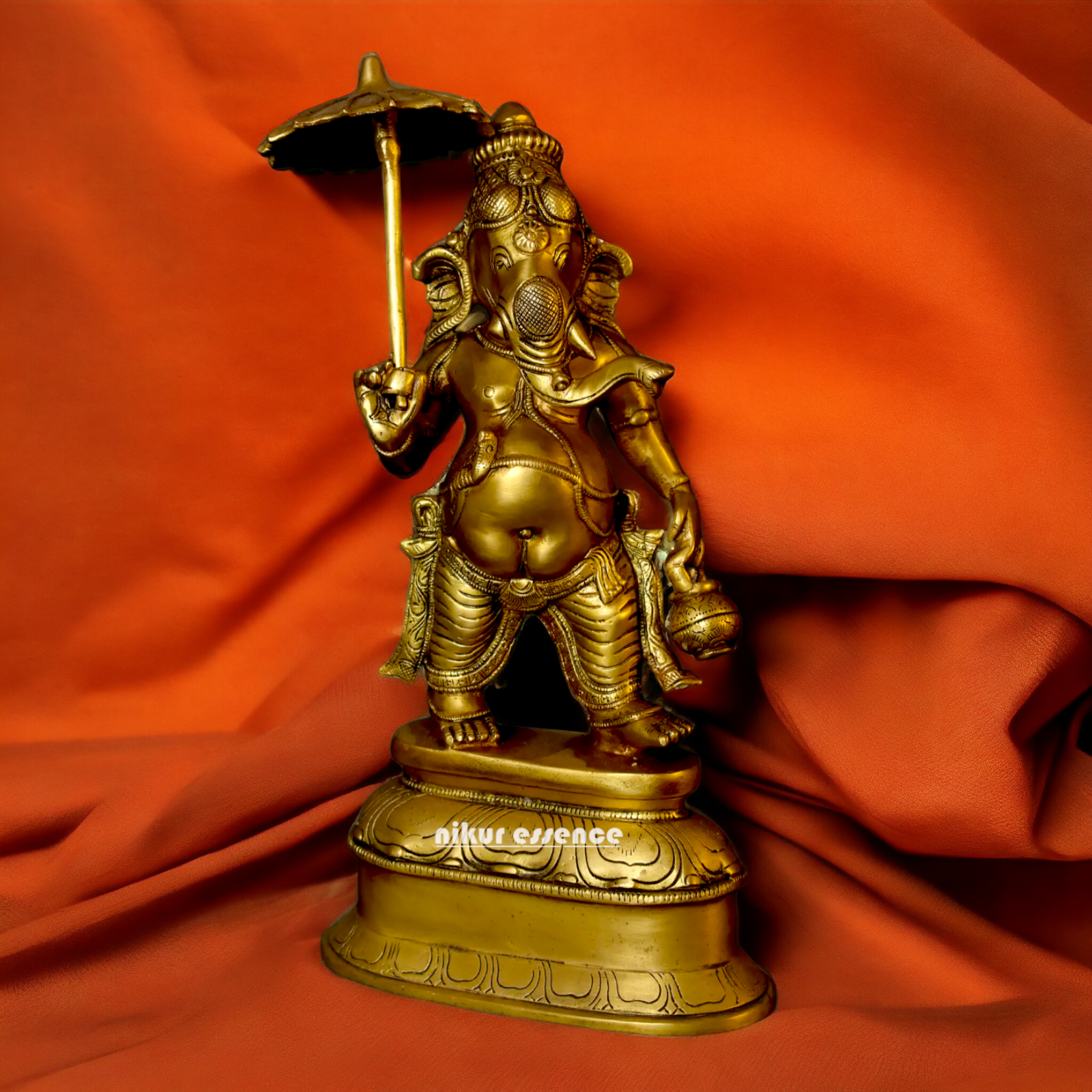 Big Ganesha Vinayaka standing with umbrella Brass idol - 14 inches