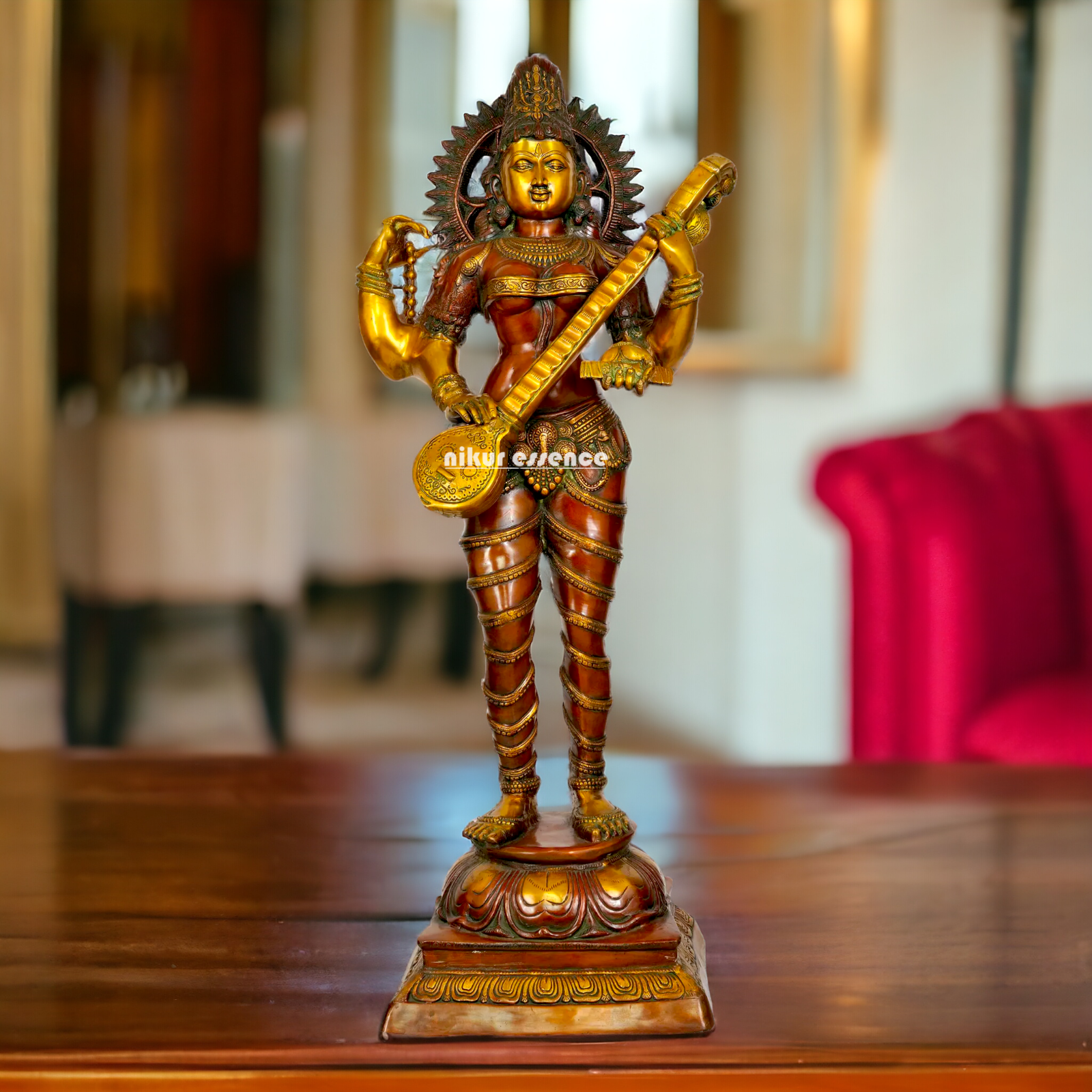 Goddess Saraswati Maa standing With Playing Veena idol - 53.5 inches