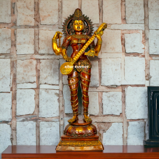 Goddess Saraswati Maa standing With Playing Veena idol - 53.5 inches