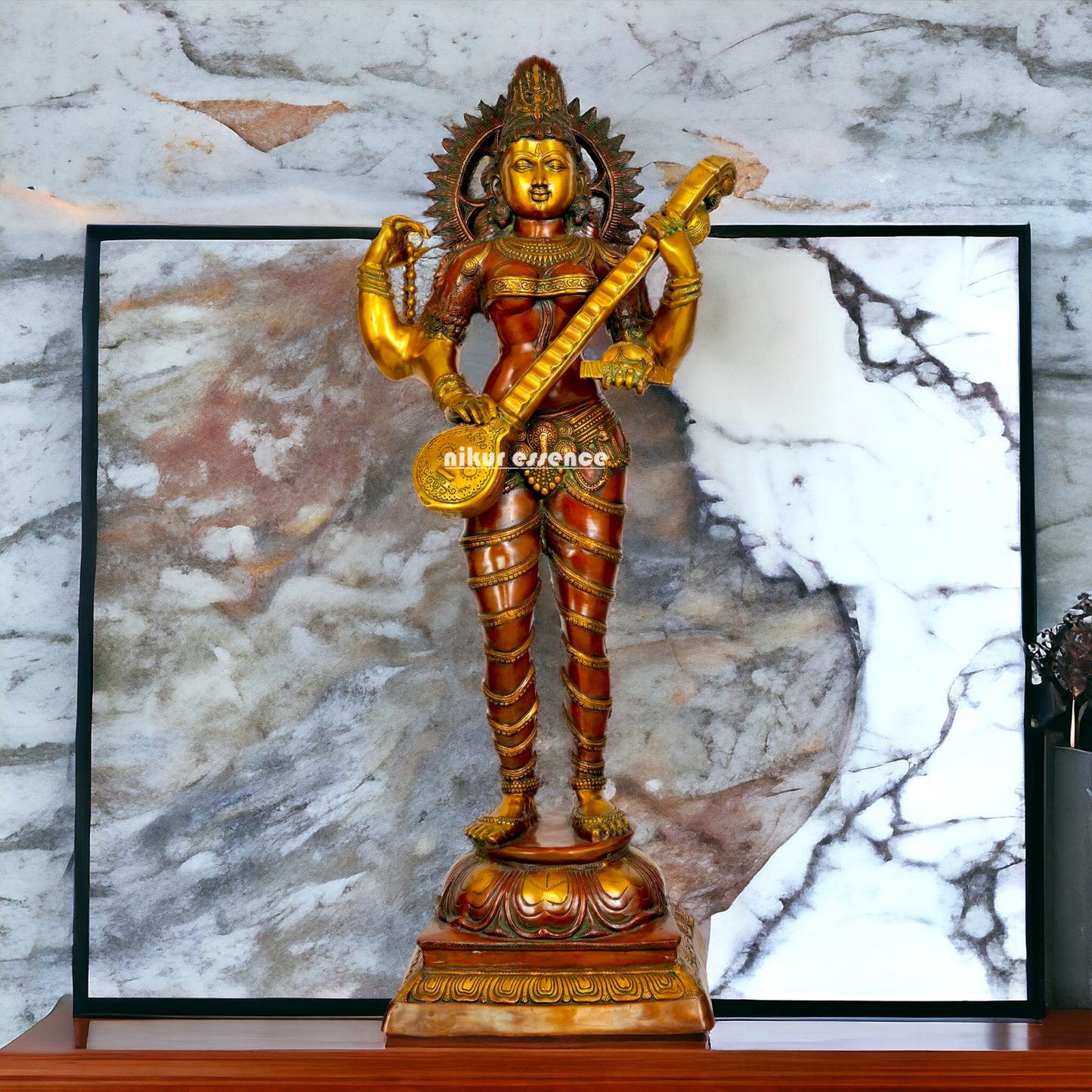 Goddess Saraswati Maa standing With Playing Veena idol - 53.5 inches