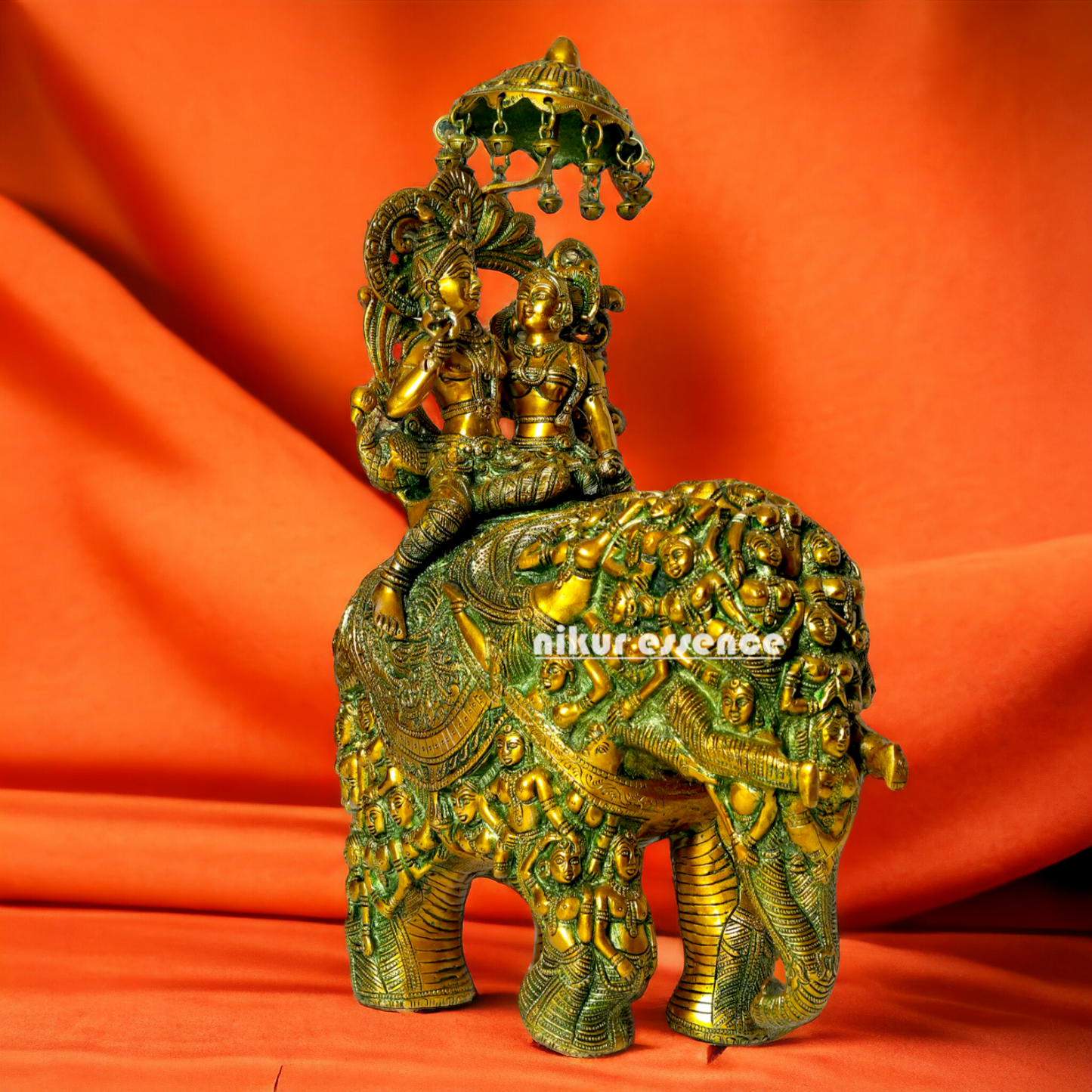 Shop Radha Krishna Sitting on Elephant Brass statue - 23 inches