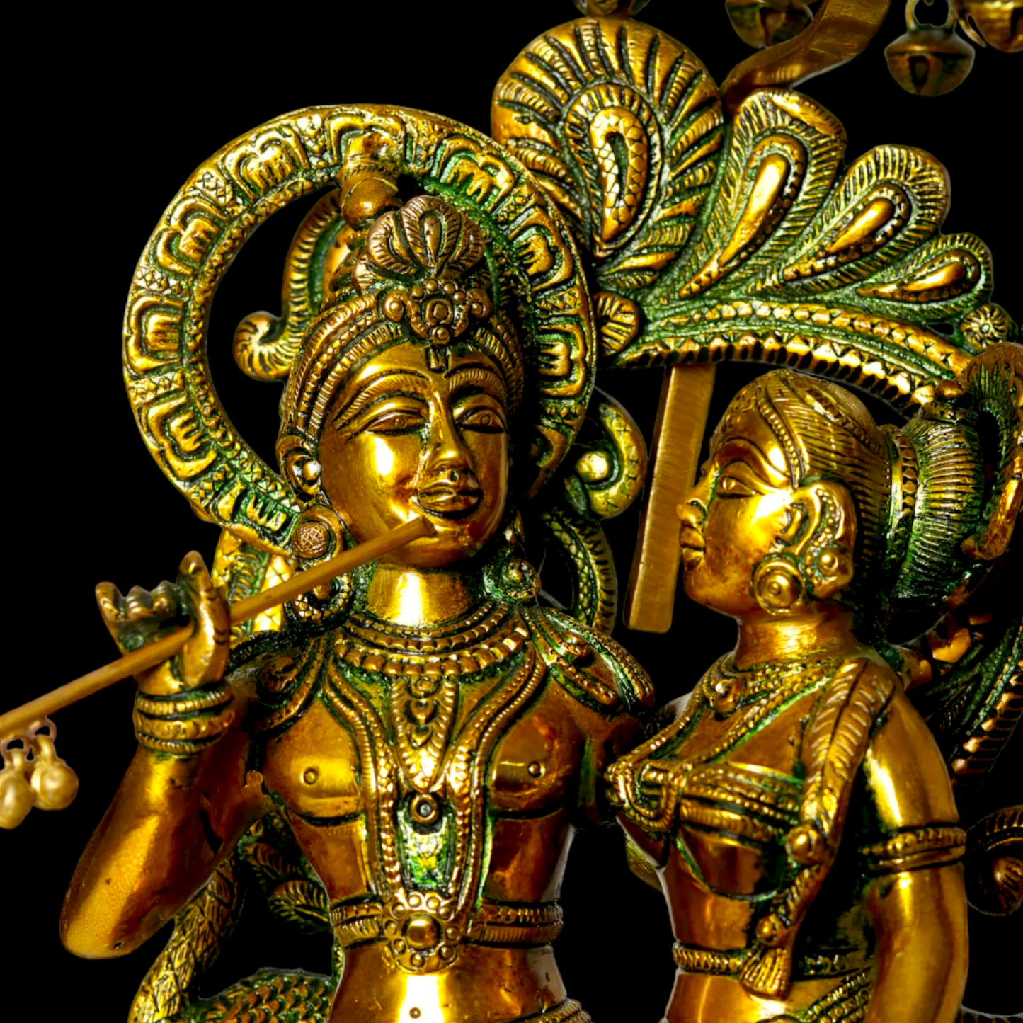 Shop Radha Krishna Sitting on Elephant Brass statue - 23 inches