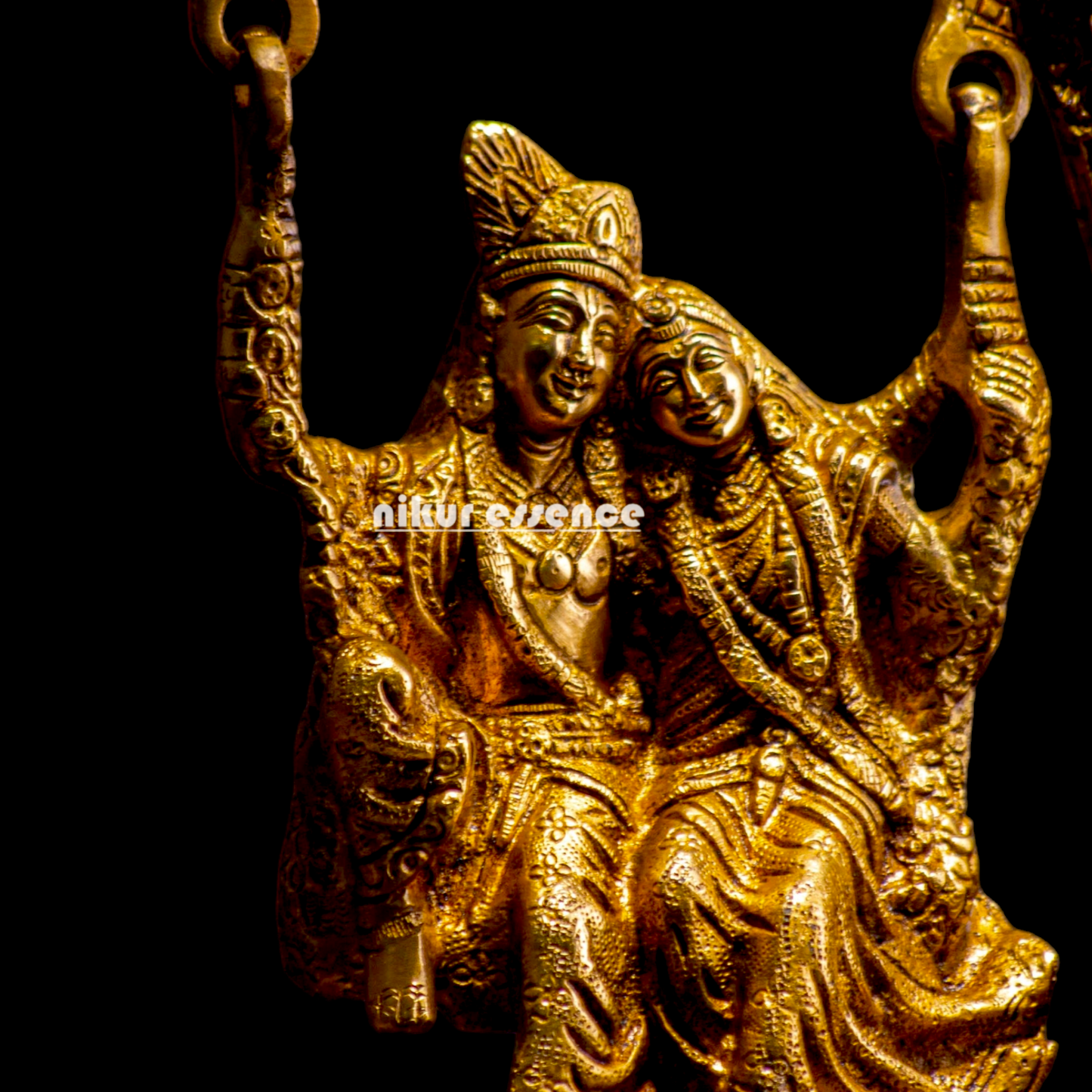 Solid Brass Radha Krishna swinging Jhula Idol - 10 inches