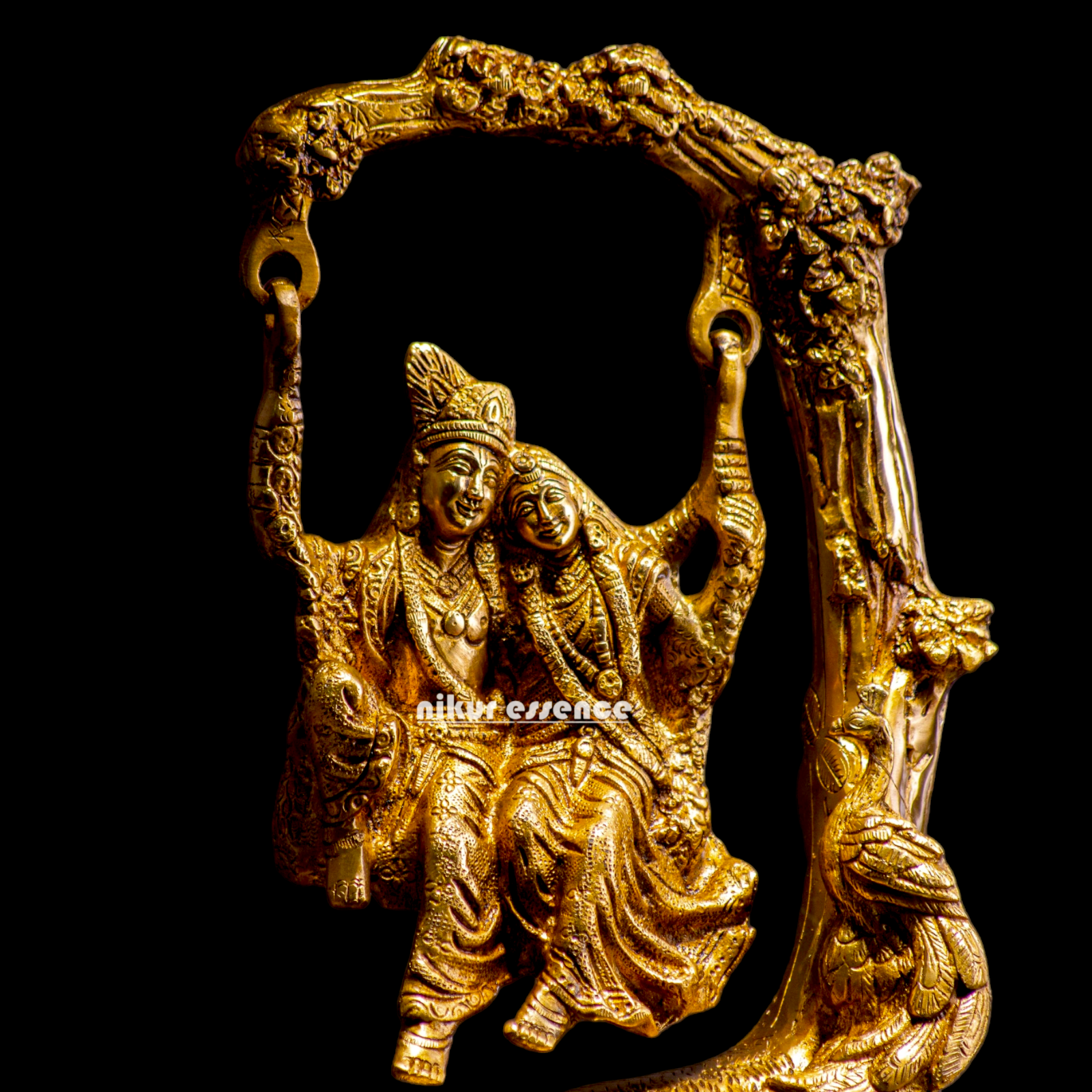 Solid Brass Radha Krishna swinging Jhula Idol - 10 inches