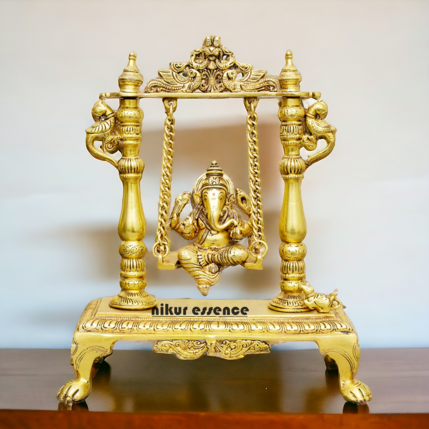 Pure Brass Ganesha God Ganpati swinging Jhula idol - 12 inches