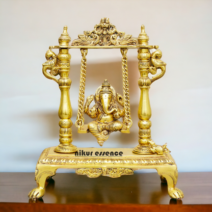 Pure Brass Ganesha God Ganpati swinging Jhula idol - 12 inches