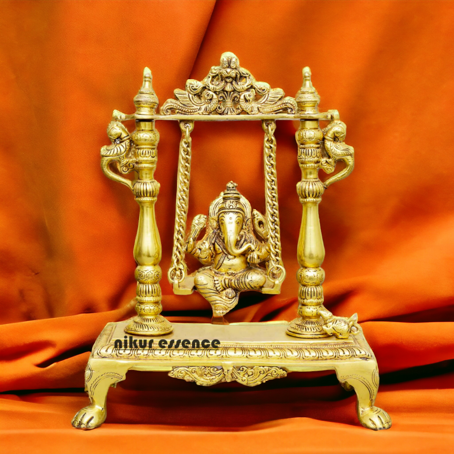 Pure Brass Ganesha God Ganpati swinging Jhula idol - 12 inches