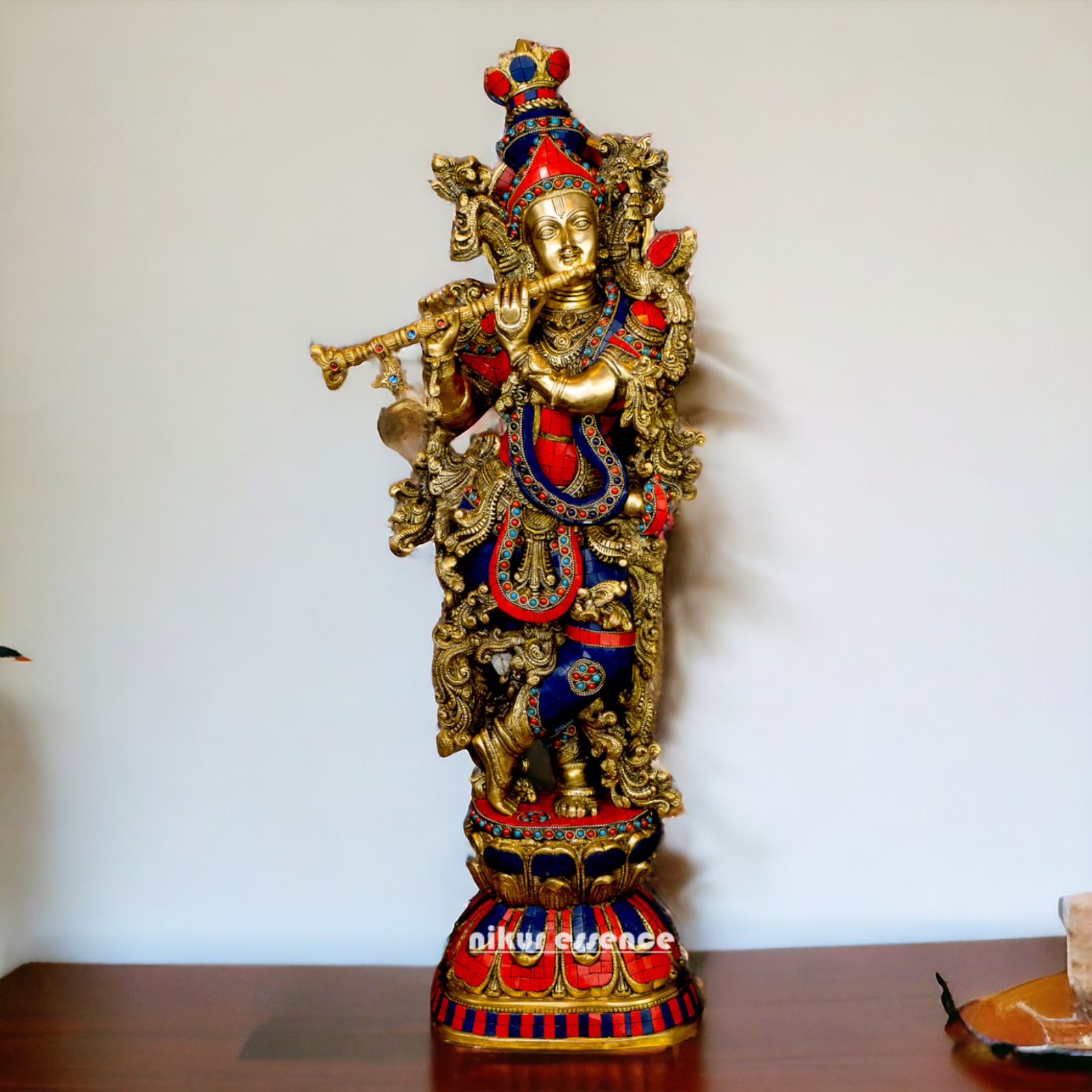 Big Krishna Gopala Brass idol with Stone work - 29 inches