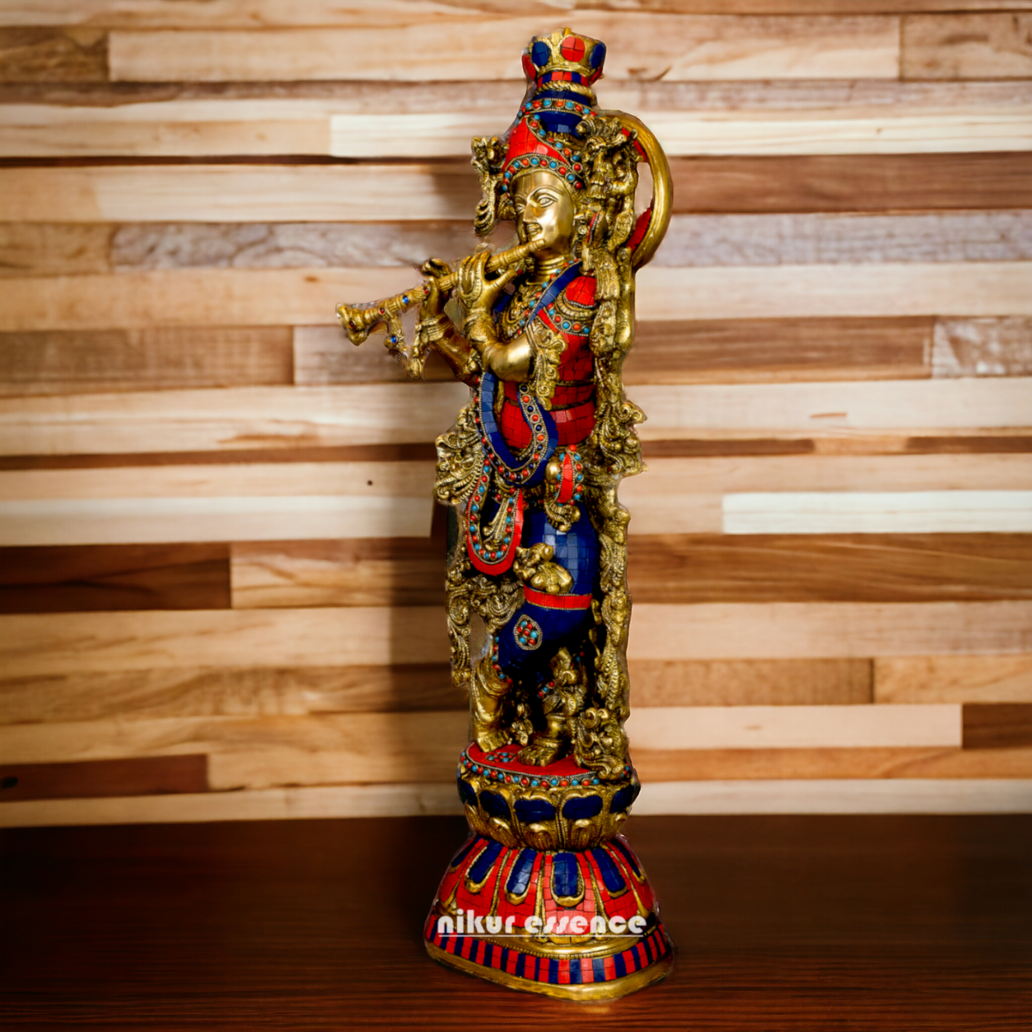 Big Krishna Gopala Brass idol with Stone work - 29 inches