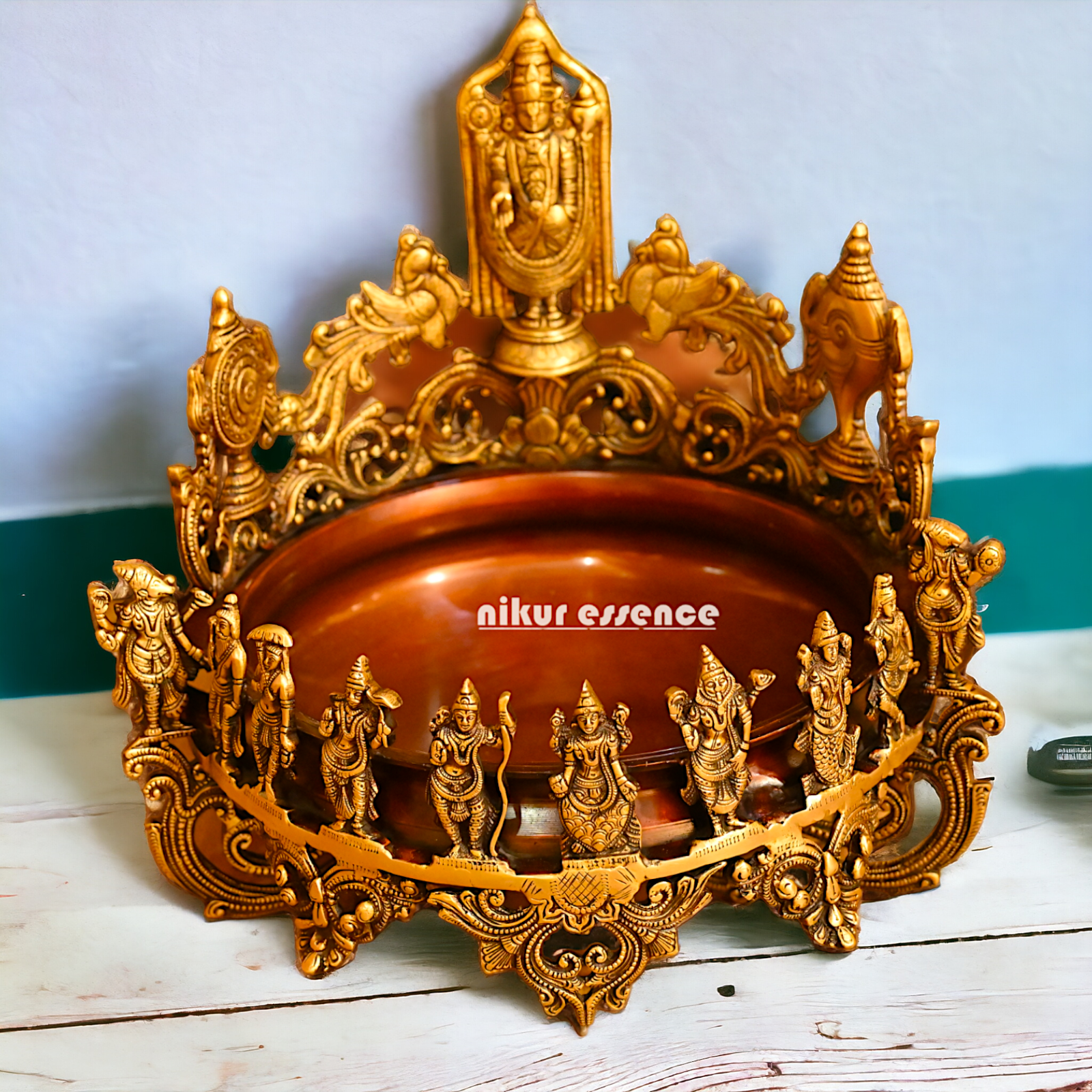 Shop Solid Brass Dashavatar with Balaji Urli Bowl - 18 inches