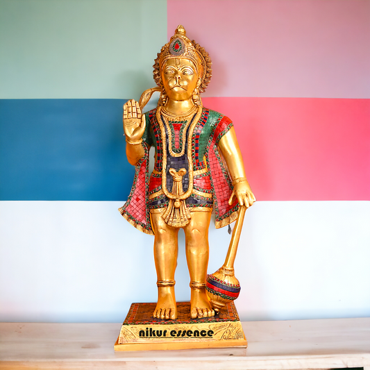 Large Brass Hanuman Bajrangbali status with stone work - 35 inches