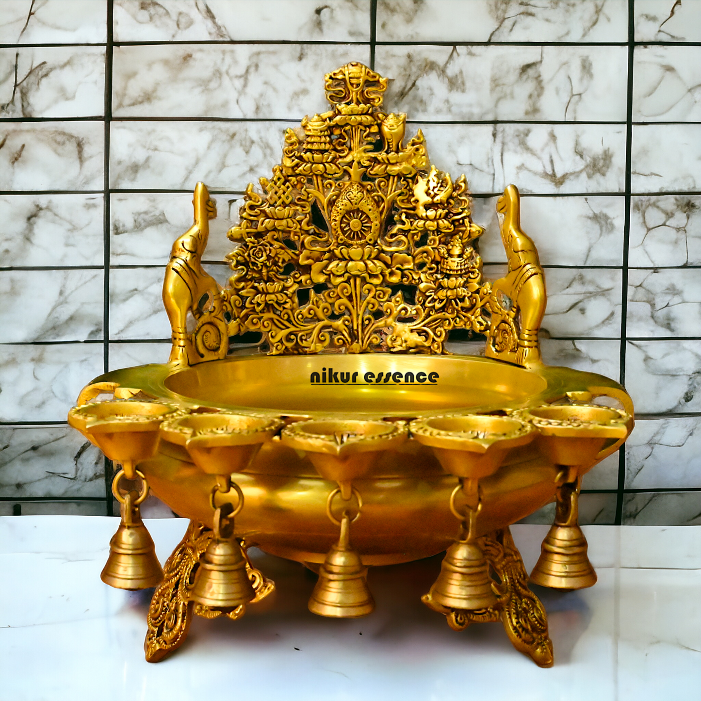 Buy Solid Brass Urli With Bells - 13.5 inches Height Idols Nikuressence