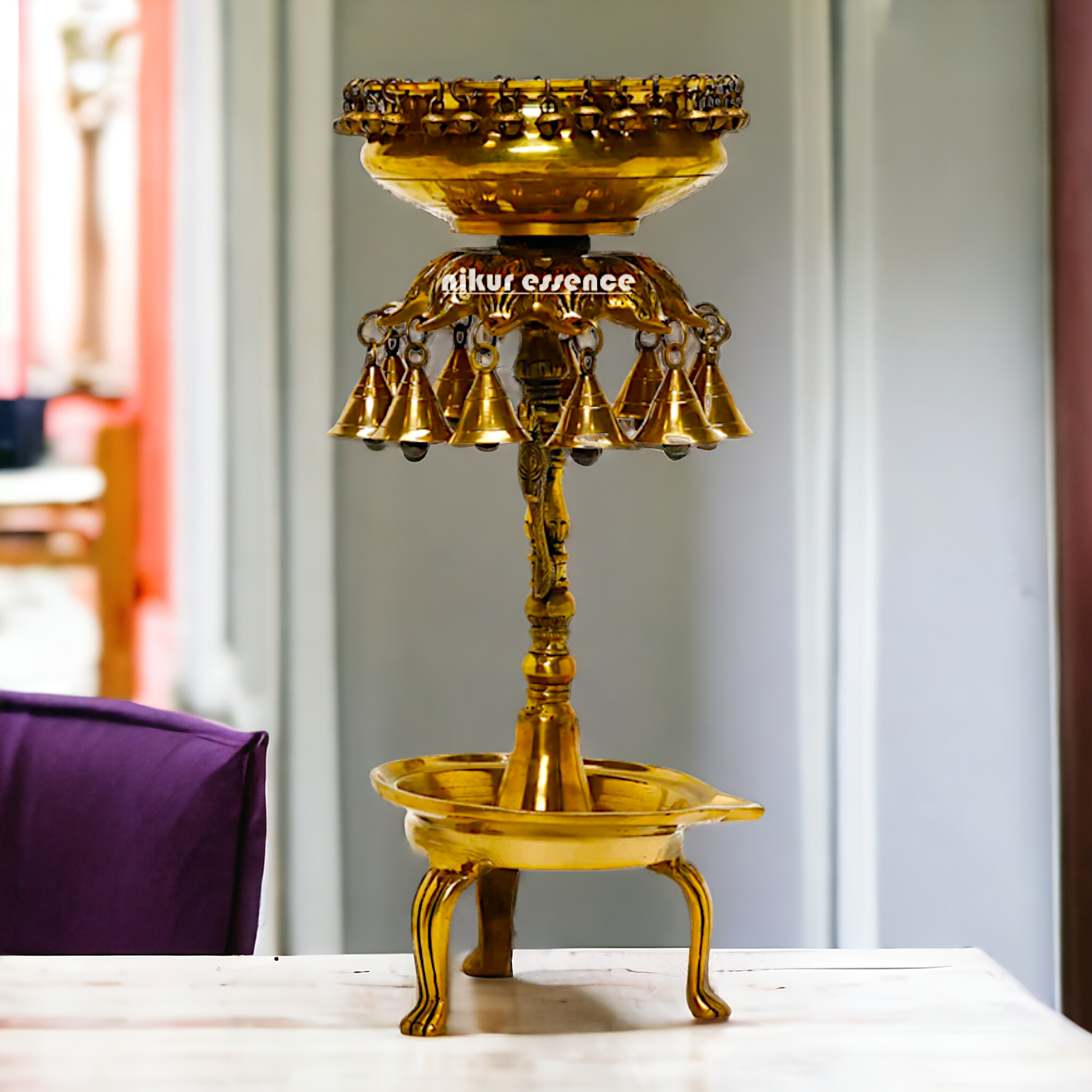 Online large Brass Urli bowl with bells - 19 inches Height