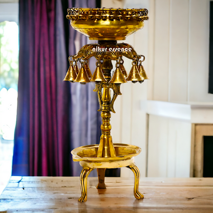 Online large Brass Urli bowl with bells - 19 inches Height