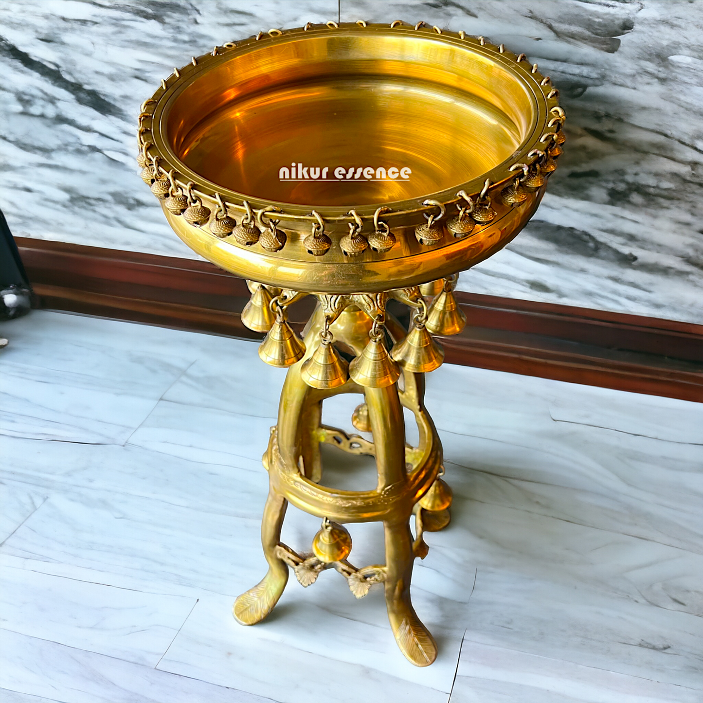 Large Solid Brass Urli Stand with Bells Ghungroo - 67 cm Idols Nikuressence