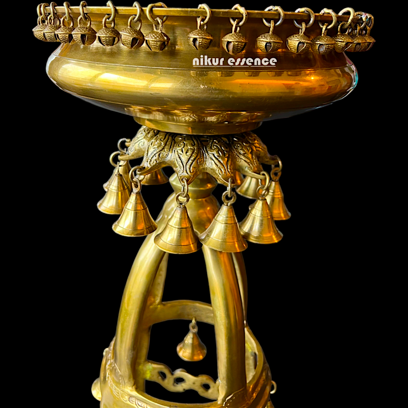 Large Solid Brass Urli Stand with Bells Ghungroo - 67 cm Idols Nikuressence