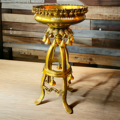 Large Solid Brass Urli Stand with Bells Ghungroo - 67 cm Idols Nikuressence