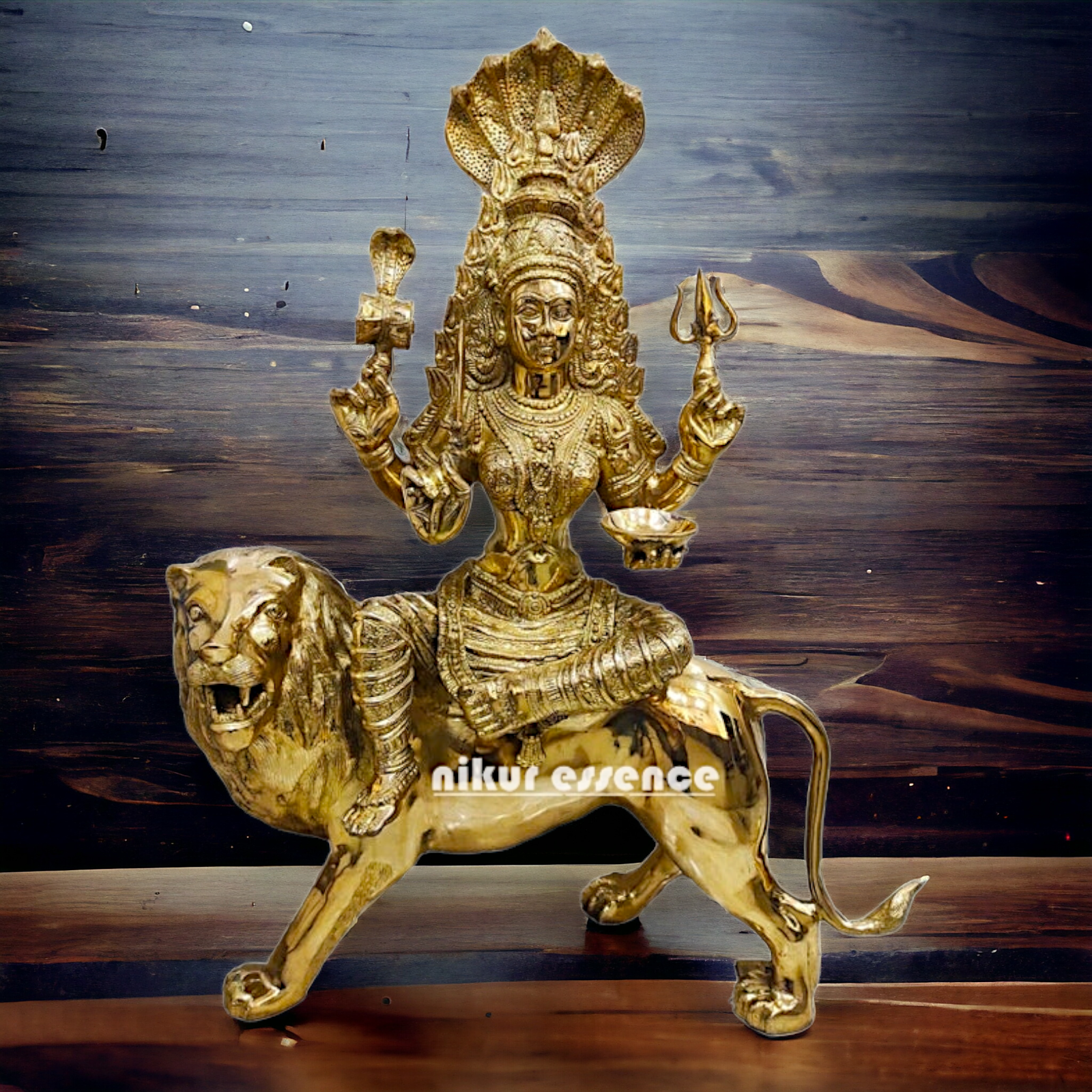 Solid Brass Sherawali Durga Maa with sheshnag - 38.50 inches Height