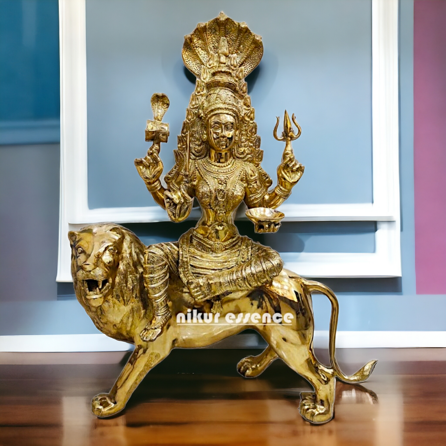 Solid Brass Sherawali Durga Maa with sheshnag - 38.50 inches Height