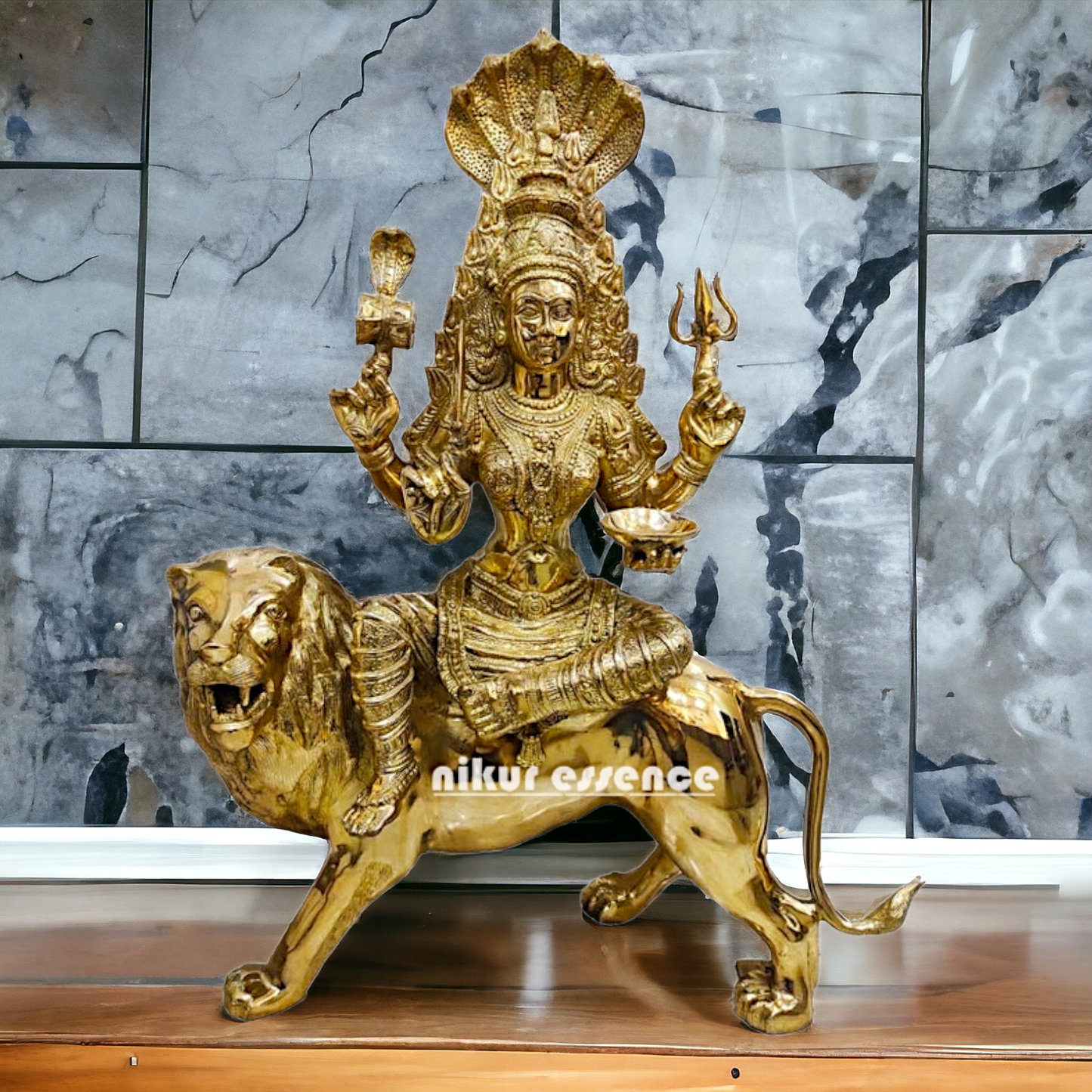 Solid Brass Sherawali Durga Maa with sheshnag - 38.50 inches Height