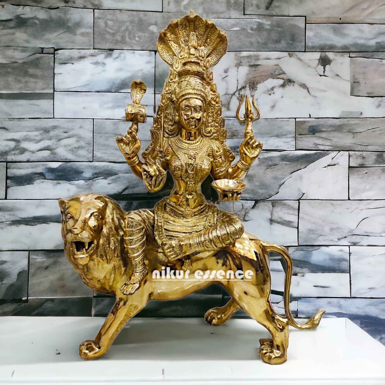 Solid Brass Sherawali Durga Maa with sheshnag - 38.50 inches Height