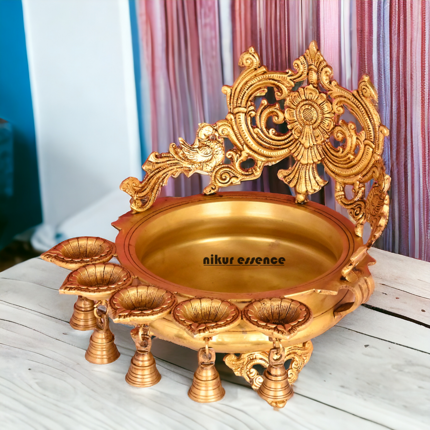 Online Pure Brass Urli Diya with Bells - 11.5 inch