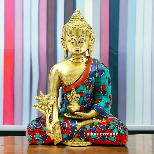 Shop Brass Buddha Sitting Idol Meditation with Stone Work - 8.071 inches