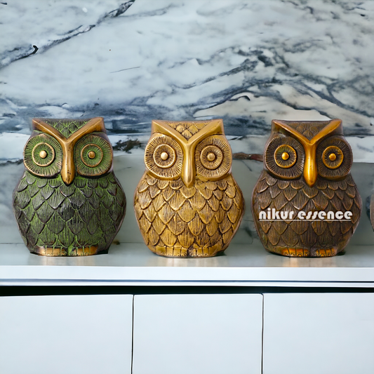 Buy Brass 3 Pair Beautiful Owls statue - 8.89 cm