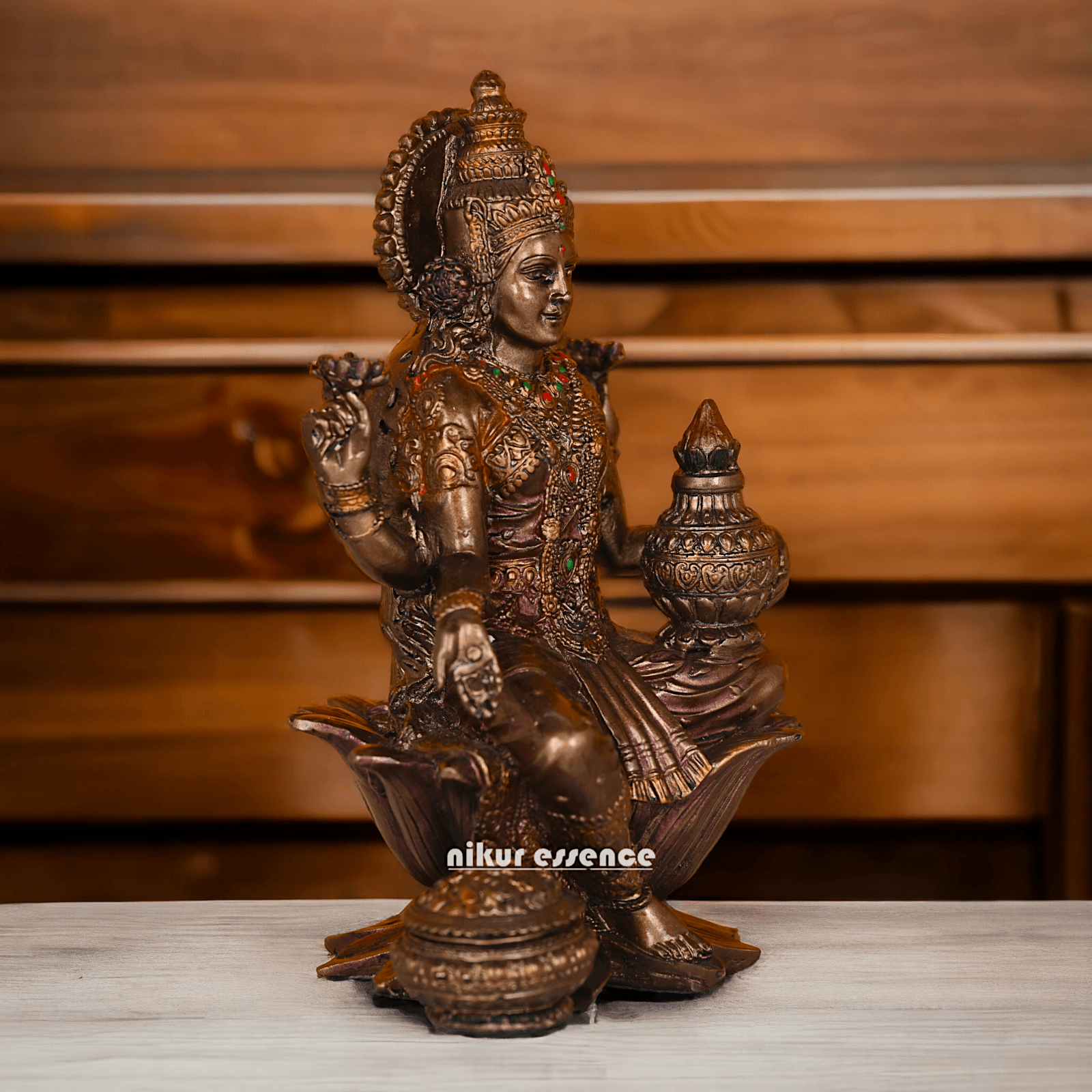 Bronze Lakshmi statue Seated on Lotus - Handcrafted Hindu Sculpture for Prosperity and Blessings