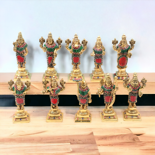 Brass Vishnu Dashavatar in stone work 6 inch- nikur essence