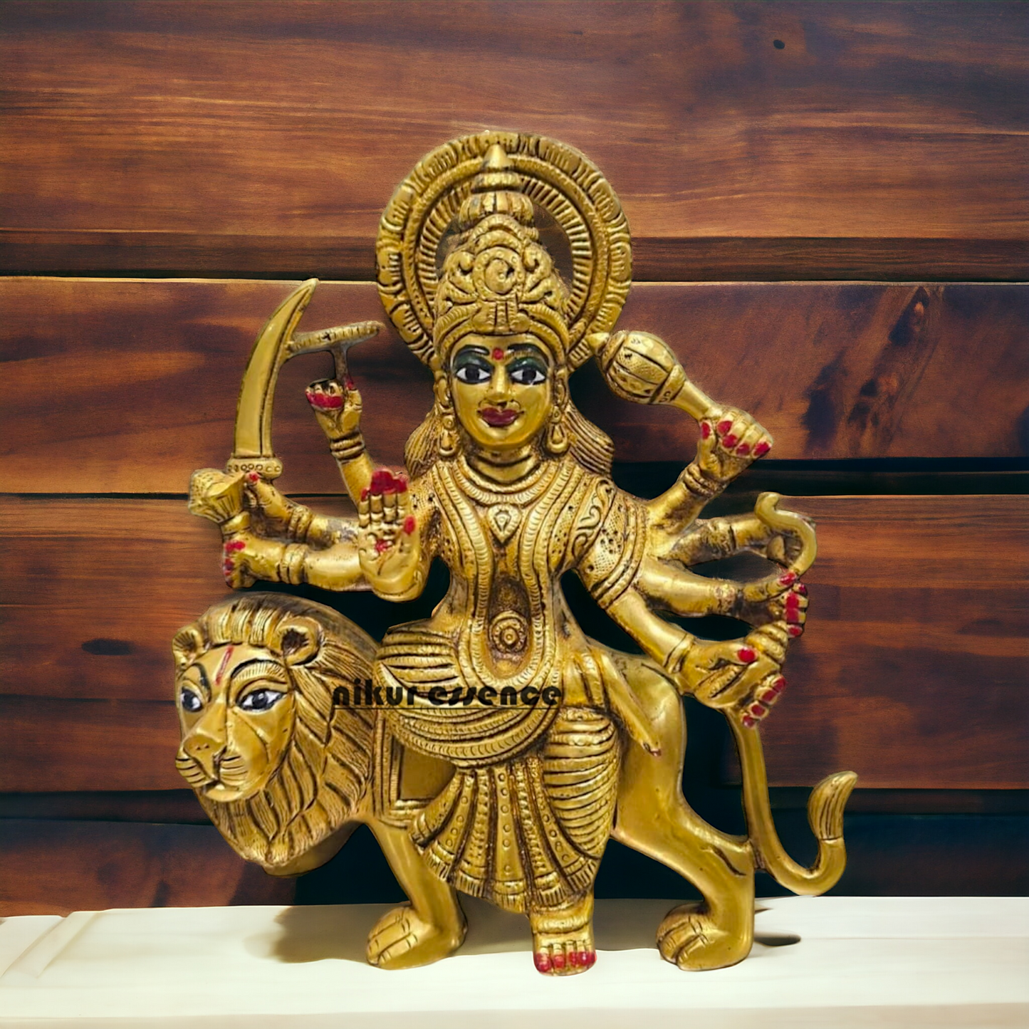 Solid Brass Durga Maa Sitting on lion Idol - 9 inches