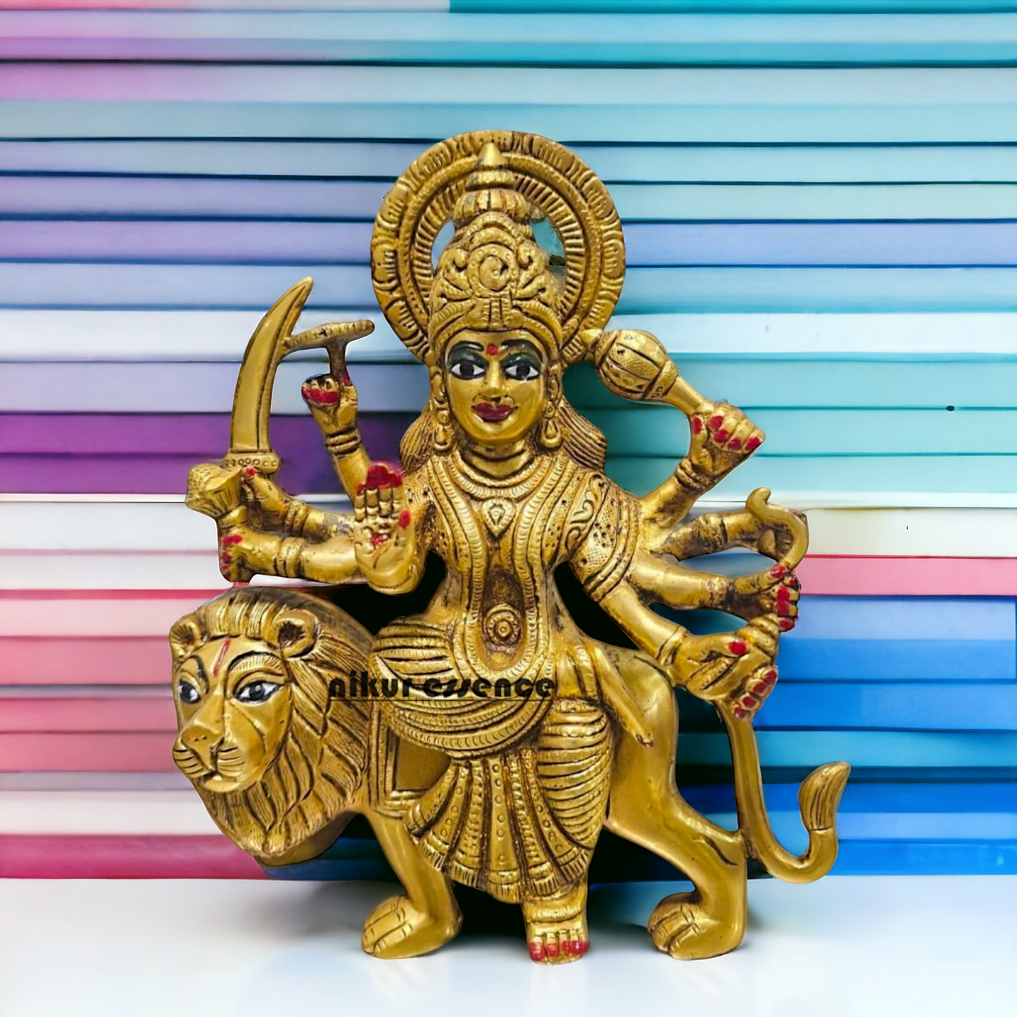 Solid Brass Durga Maa Sitting on lion Idol - 9 inches