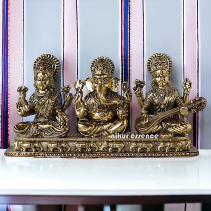 Buy Superfine Brass Ganesh Lakshmi Saraswati Sitting Idol - 2.756 inches