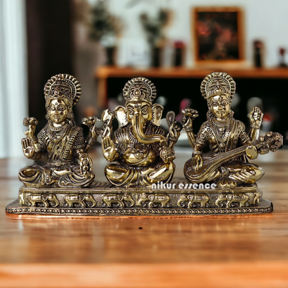 Buy Superfine Brass Ganesh Lakshmi Saraswati Sitting Idol - 2.756 inches