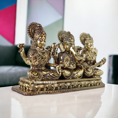 Buy Superfine Brass Ganesh Lakshmi Saraswati Sitting Idol - 2.756 inches