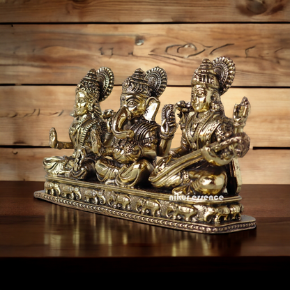 Buy Superfine Brass Ganesh Lakshmi Saraswati Sitting Idol - 2.756 inches