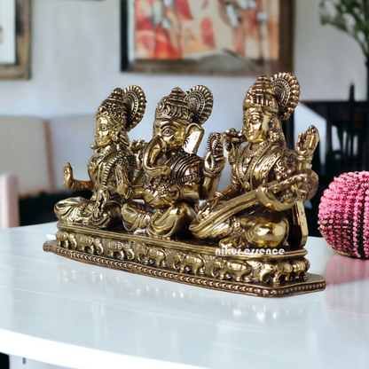 Buy Superfine Brass Ganesh Lakshmi Saraswati Sitting Idol - 2.756 inches