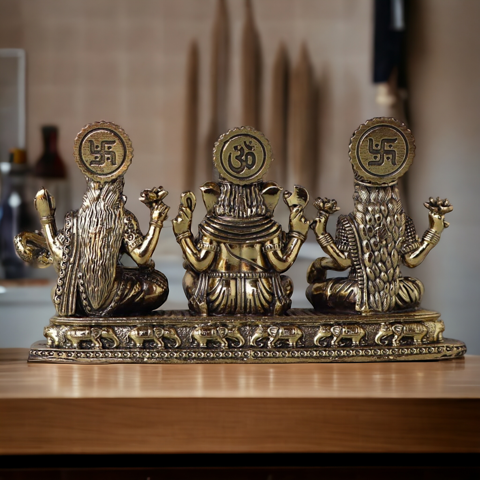 Buy Superfine Brass Ganesh Lakshmi Saraswati Sitting Idol - 2.756 inches