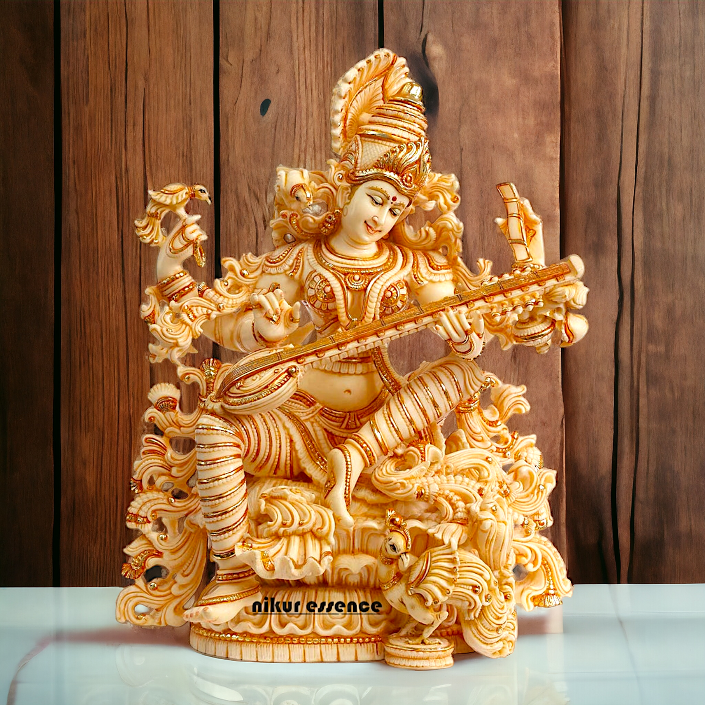 Cultured Marble Saraswati Mata Statue- Goddess of Knowledge